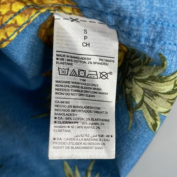 5/$25 OLD NAVY Mens Pineapple Print Button Down Shirt Blue Short Sleeve S - Picture 8 of 10